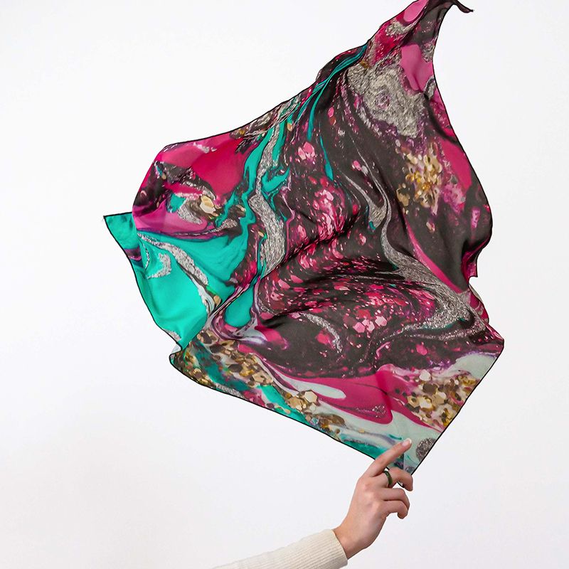 Art fabrics printed silk fabrics printed on demand and made into a silk scarf. 