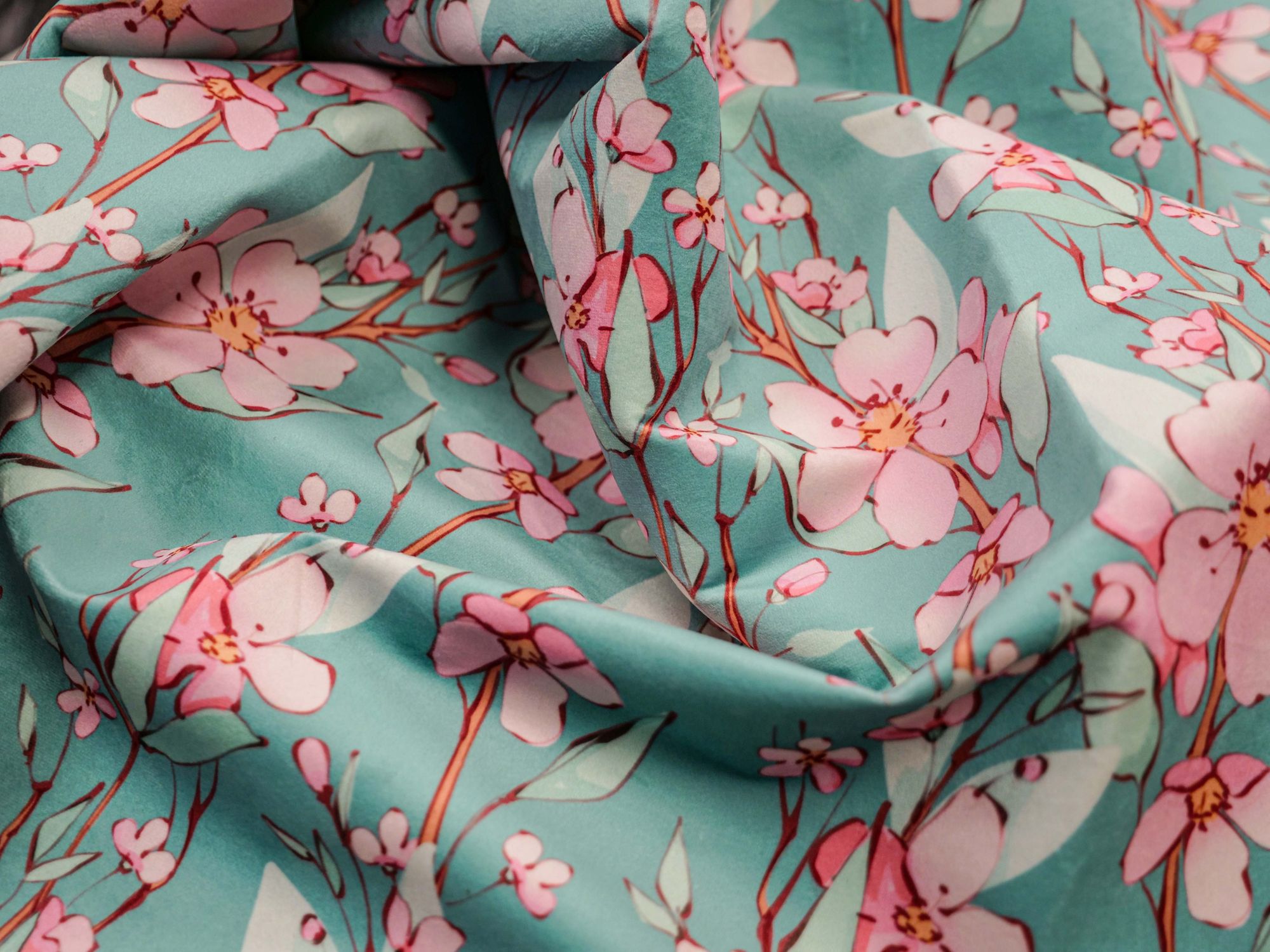 On-demand printed velveteen fabrics printed by Art Fabrics. 