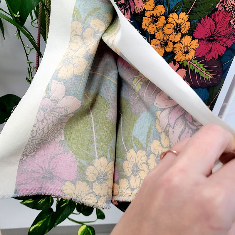 Custom printed wide width cotton sateen fabrics. Reactive inks create the vibrant print results.